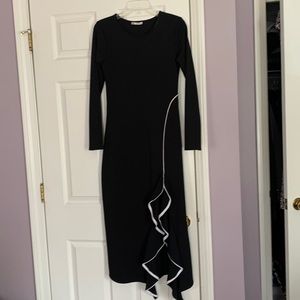 Zara maxi black cascade front dress